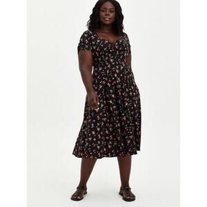Torrid Mini Challis Black Cherries Print Skater Dress Sz 3X Retro Romantic NWT